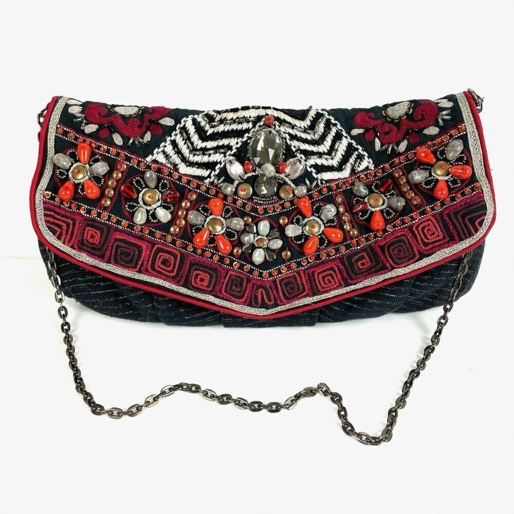 Chicos Beaded Handbag Embroidered Boho Purse New